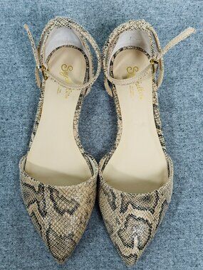 SEYCHELLES Snake Print Ankle Strap Pointed-Toe Flats, Women's Size 7.5